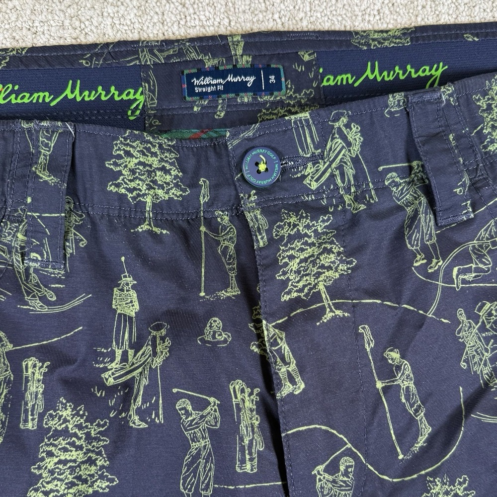 William Murray Men's 34 Straight Fit 10" Golfer Graphic AOP Blue Golf Shorts